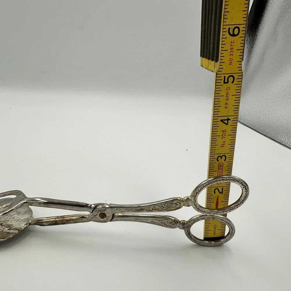 Vintage Ornate Silver Plated Scissor Serving Tongs EP Zinc Repousse Pastry Tongs